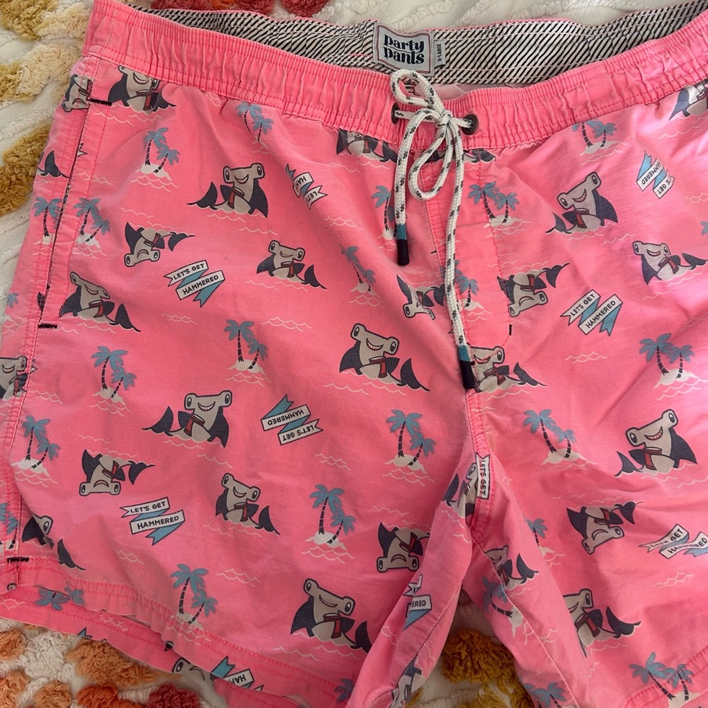 Men’s Pink Shark Print Swim Trunks Lets Get Hammered